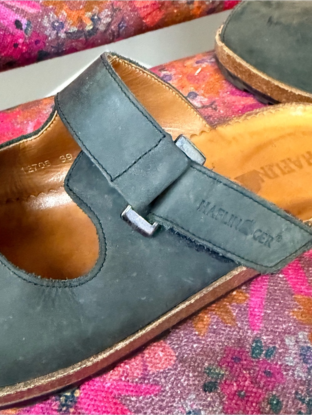 Haflinger Navy Blue Leather Nubuck Mary Jane Slide Sandals 39/8.5 - Picture 4 of 9